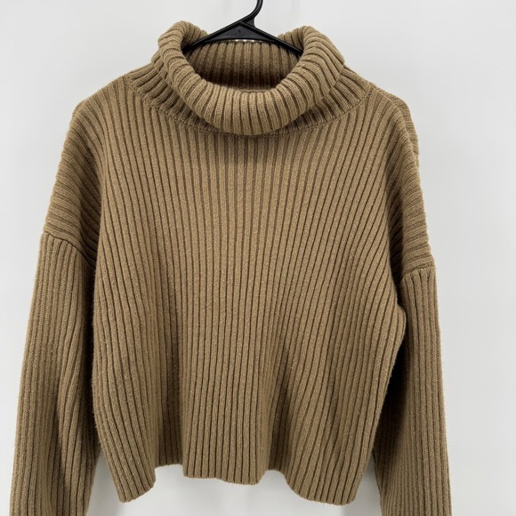 Sweaters - Womens‎  Dark Academia Cropped Knit Cottage Core Ribbed Turtleneck Sweater Camel